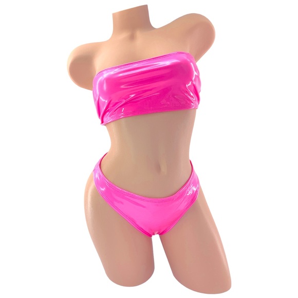 GrlFriday Shop Other - Hot Pink Faux Leather Bandeau Bikini Set